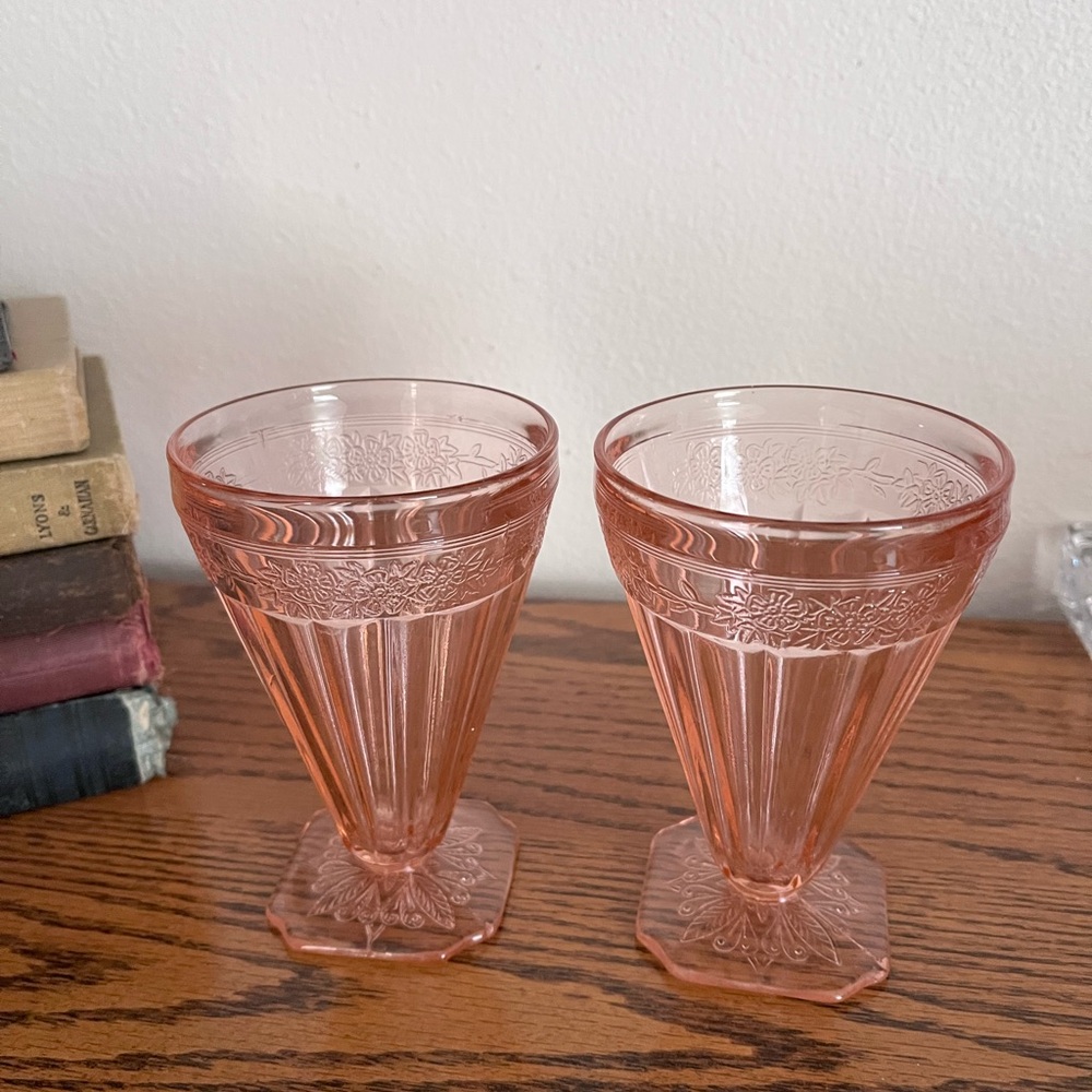 Vintage Pink Pressed Glass Goblets - Set of 2